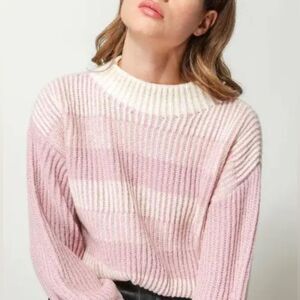 Sincerly Jules | Pink & White Oversized Boxy Misty Crew Neck Sweater | Size XS